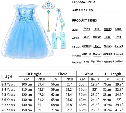 Vista 2 de Kantenia Sequin Little Girl Princess Dress Halloween Cosplay Costume Birthday Fancy Party Dress Up Outfits Age 2-12 Years