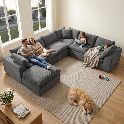 Vista 24 de Sofás de nube beige para sala de estar, sofá deshuesado de 4 plazas, sofá modular seccional, no requiere montaje, tapizado de chenilla, moderno
