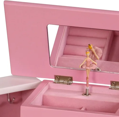 Vista 8 de Mele Original - Joyero musical pintado bailarina, organizador de varios cajones para niñas, Madera
