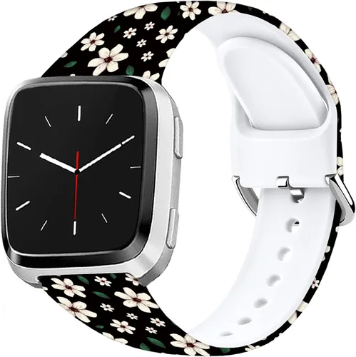 Vista 2 de Correas de reloj de silicona suave compatibles con Fitbit Versa 2/Versa/Fitbit Versa Lite/SE, correa de repuesto con bonito patrón floral de 0.98
