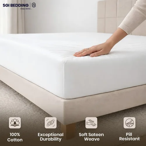 Vista 3 de SGI bedding 100% Egyptian Cotton 600 TC Twin Size Fitted Sheet Only Soft, Smooth Sateen Weave 15" inch Deep Pocket Fitted Bed Sheet - White
