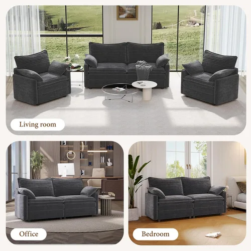 Vista 7 de Vesgantti 74" Cloud Couch for Living Room, 2 Seaters Deep Seat Sectional Modular Sofa, Double Cushion Corduroy Small Sofas Living Room Couches for