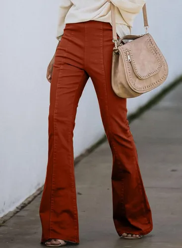 Vista 3 de Sidefeel - Pantalones de mezclilla con cintura elástica y parte inferior acampanada para mujer, dobladillo de bota
