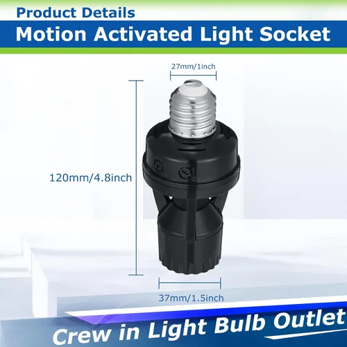 Vista 2 de Hortsun 3 tomas de luz con sensor de movimiento, enchufe inteligente de rosca compatible con E26/E27 con control de luz nocturna de encendido