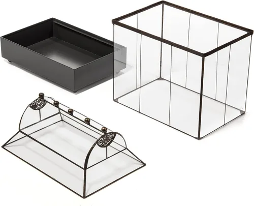 Vista 9 de H Potter Estuche grande de terrario Wardian de vidrio con vidrio curvo, maceta de mesa para interior con base de metal, exhibición decorativa