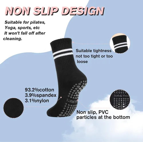 Vista 2 de Century Star Calcetines Grippy Pilates con agarre para mujer, calcetines largos antideslizantes con rayas para hospital, barre deportes