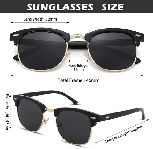 Vista 3 de Pro Acme Gafas de sol polarizadas clásicas sin montura con remaches metálicos