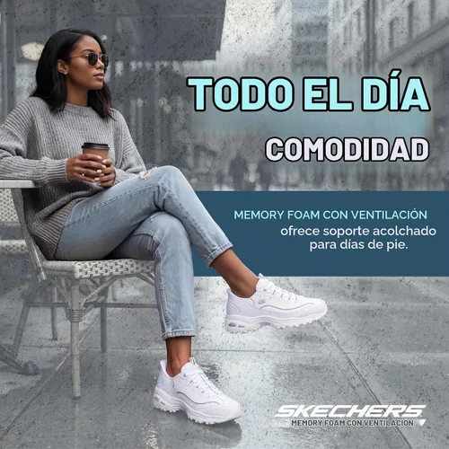Vista 5 de Skechers Women's D'Lites New Scene Sneaker Blanco/Plateado