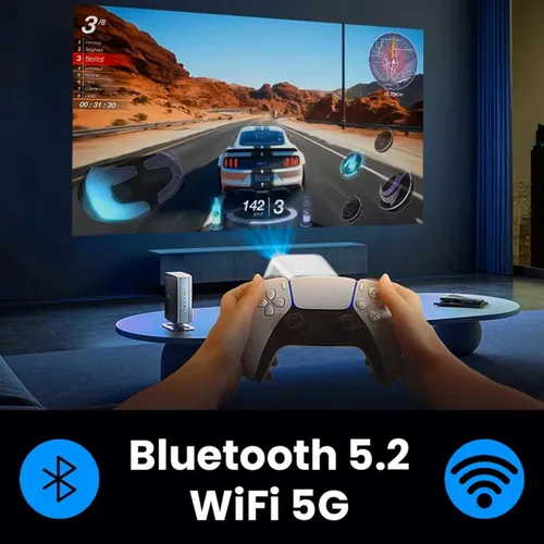 Vista 4 de Mini proyector inteligente con WiFi y Bluetooth, proyector portátil nativo 1080P Full HD con enfoque automático y Keystone, aplicaciones integradas