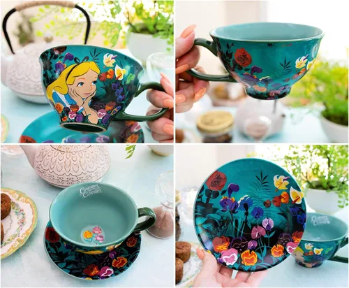 Vista 5 de Disney Alicia en el país de las maravillas - Juego de taza de té y platillo de cerámica de 12 onzas Juego de regalo de fiesta de té para café