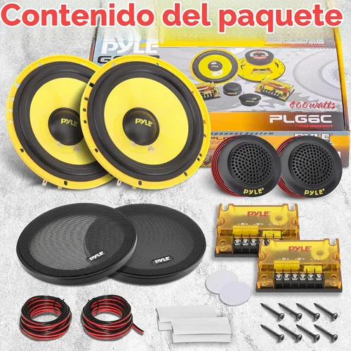 Vista 2 de Pyle Sistema de altavoces de componentes personalizados de 2 vías, 6.5 pulgadas, 400 vatios, con cesta de plástico electrochapado, envolvente