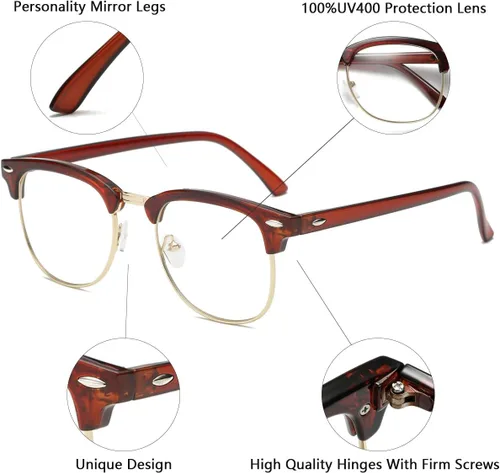 Vista 2 de Gafas de lente transparente de medio marco sin montura clásica vintage de moda