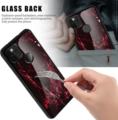 Vista 5 de Funda de mármol compatible con Google Pixel 5A, delgada y brillante TPU gel funda para teléfono compatible con Google Pixel 5A 2021 lanzamiento rojo