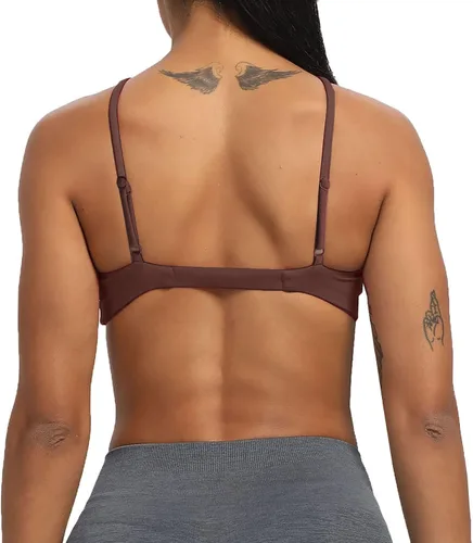 Vista 4 de Aoxjox Brasier deportivo de entrenamiento para mujer, ajustado, sin espalda, acolchado, Ariel, halter, brasier para yoga, camiseta corta sin mangas
