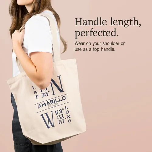 Vista 2 de Lantern Press Amarillo, Texas, Latitude and Longitude (Blue) (100% Cotton Canvas Reusable Tote Bag)