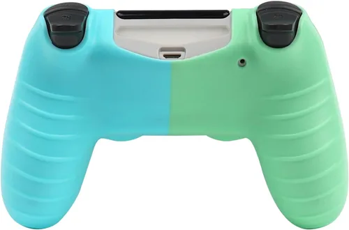 Vista 3 de RALAN Funda de silicona para controlador de color verde y azul dúplex para PS4, protector de agarre antideslizante compatible con controladores