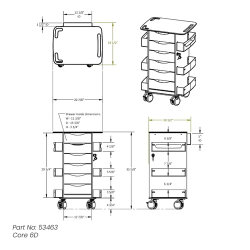 Vista 2 de Carrito Core 6D con cajones blancos