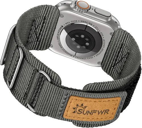 Vista 2 de Paquete de la resistente correa de nailon con velcro para Apple Watch (gris/negro)