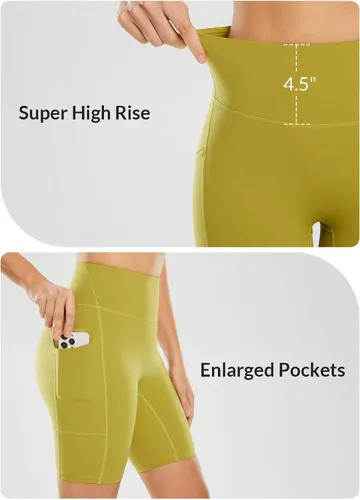 Vista 4 de BALEAF Sweatleaf Women's Light Compression Biker Shorts 8" High Waisted Yoga Gym Spandex Shorts Side Pockets