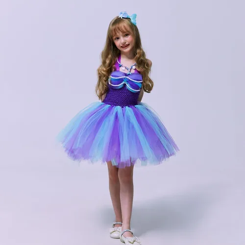 Vista 4 de LEDPATY Vestido de sirena con tutú de payaso para niñas con luz LED para Halloween y Navidad