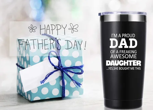 Vista 3 de momocici Vaso de 20 onzas con texto en inglés "I'm a Proud Dad of a Freaking Awesome Daughter". Regalos para papá de hija, hijo, esposa, cumpleaños
