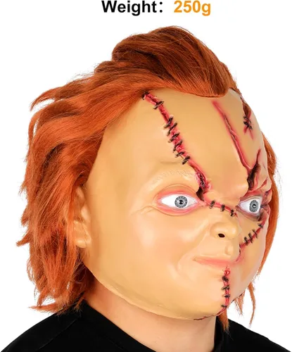 Vista 3 de Máscara Chucky espeluznante de látex de cabeza completa con pelo realista máscara de cosplay máscara de Halloween mata para adultos y niños