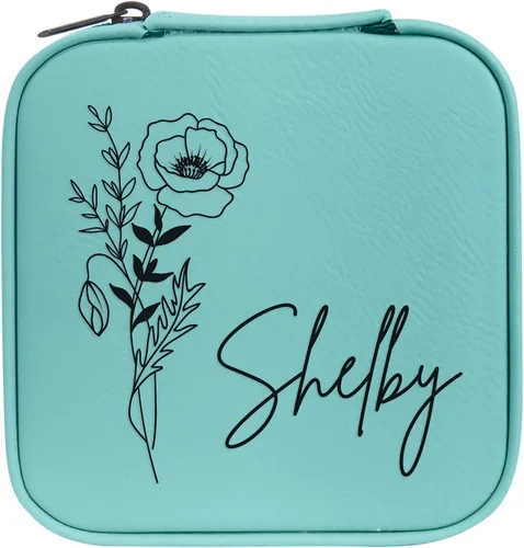 Vista 82 de Joyero de flores de nacimiento personalizado Estuche de viaje (cuero crudo, abril - guisante dulce)
