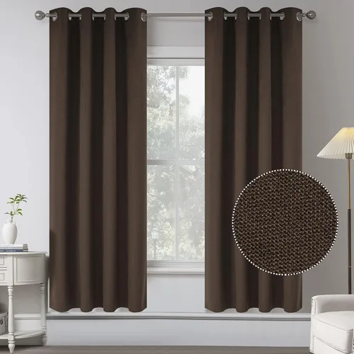 Vista 51 de KEQIAOSUOCAI Cortinas de lino 100% opacas de 100 pulgadas de largo, 2 paneles para dormitorio, estilo casa de campo moderna, completamente negro