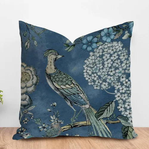 Vista 11 de ArogGeld Fundas de almohada de granja de camelia y pavo real, color rosa, rubor, chinoiserie, pájaro, blanco, lino, funda de cojín chinoiserie
