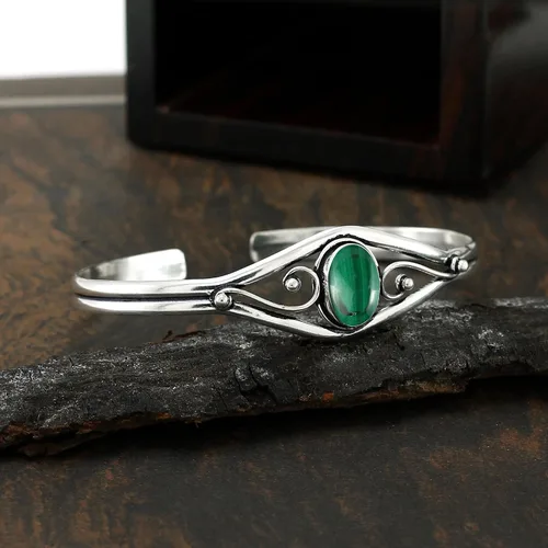 Vista 5 de Natural Gemstone Cuff Bangle Bracelets for Women Handmade Statement Birthstone Jewelry Adjustable Size for Perfect Fit Gift for Birthdays
