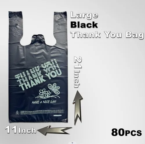 Vista 5 de YoYoRain Bolsas negras de agradecimiento, bolsas de 22MIC, bolsas de plástico negras con asa, bolsa de compras de comestibles reutilizable