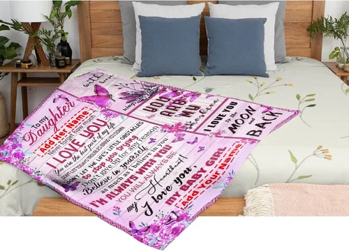 Vista 9 de Manta personalizada para mi hija de mamá y papá 40x50 pulgadas, manta ligera de franela, regalo con nombre personalizado, manta súper suave y cómoda