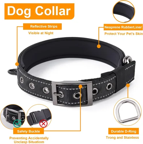 Vista 3 de Annchwool Arnés para perro sin tirones, juego de collar y correa reflectante resistente - Correa para perro con doble asa y clip de cinturón