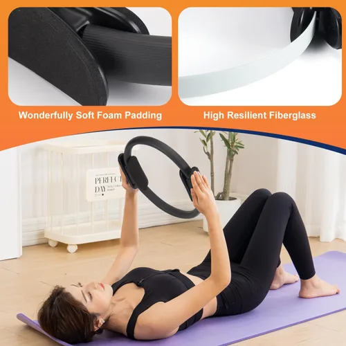Vista 5 de Tsikavo Anillo de pilates, círculo de anillo de pilates y juego de bolas, anillo de pilates mágico de 12 pulgadas, bola de ejercicio pequeña de 9