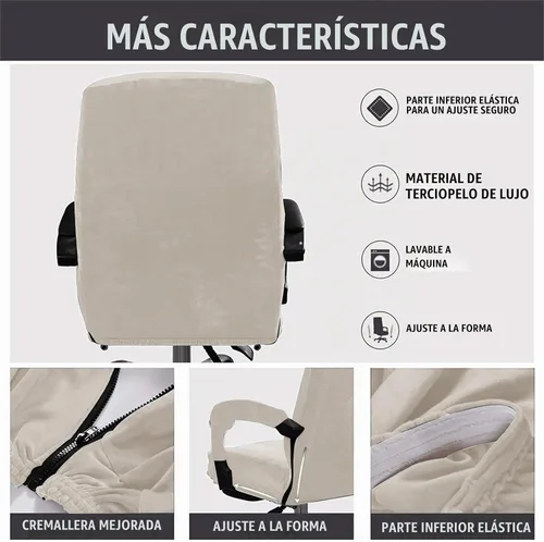 Vista 5 de Funda de terciopelo para silla de oficina y computadora para ejecutivos, beige, XL