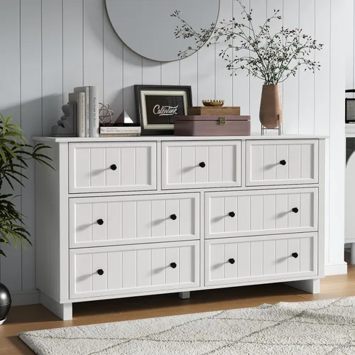 Vista 9 de Cómoda rústica con 10 cajones para dormitorio, cómoda blanca Blanco-10 Cajones