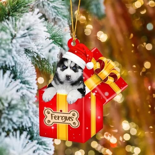 Vista 51 de Adorno de Navidad personalizado de Akita Inu, nombre personalizado Akita Inu para árbol de Navidad, en caja de regalo roja