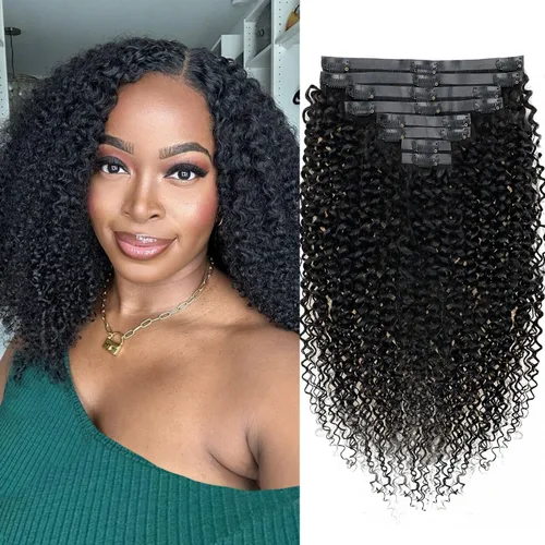 Vista 12 de Extensiones de cabello humano real rizado con clip, 4/27/4, ombré, rizado con clip, para mujer, 3C y 4A (12 pulgadas, #4/27/4)