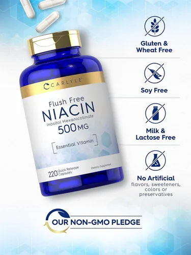 Vista 4 de Carlyle Niacina Flush Free 500mg 220 Cápsulas Suplemento sin OMG y sin gluten
