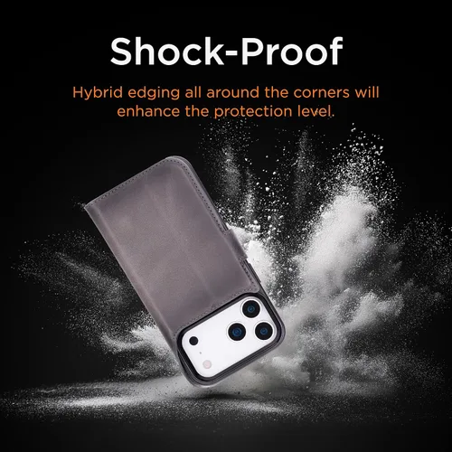 Vista 33 de Bayelon Funda tipo cartera para iPhone 15 Pro, cartera de cuero de grano completo, funda magnética desmontable, tarjetero, funda tipo cartera