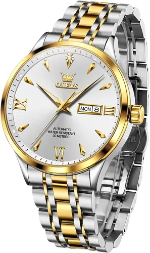 Vista 8 de OLEVS Relojes automáticos para hombre, calendario mecánico, impermeable, de acero inoxidable, luminoso, de cuerda automática, reloj de pulsera