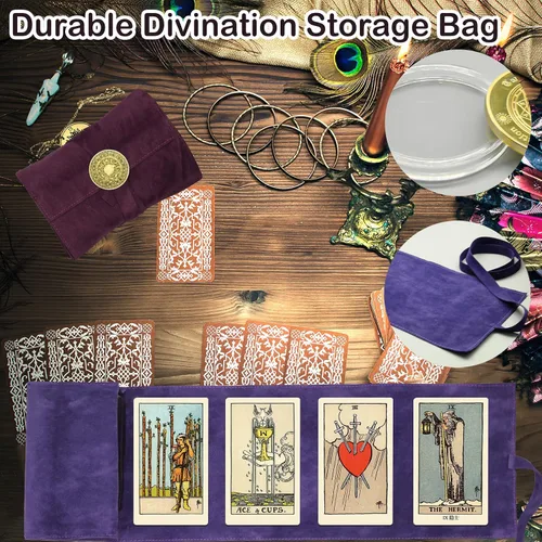 Vista 5 de El kit de 3 piezas de bolsa de tarot contiene caja de almacenamiento de cartas de tarot de terciopelo y moneda para tomar decisiones, bolsas de tela