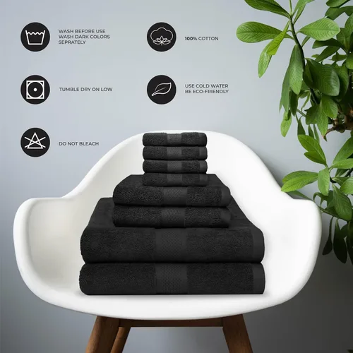 Vista 4 de Juego de 8 toallas de baño 100% algodón de lujo para baño, juego de 8 (2 toallas de baño y 2 toallas de mano y 4 paños de lavado), toallas suaves