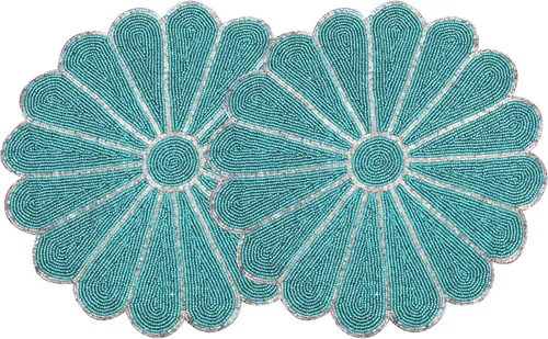 Vista 15 de Manteles individuales de 13 pulgadas con cuentas redondas para mesa de comedor - Manteles decorativos con cuentas de vidrio y respaldo de algodón