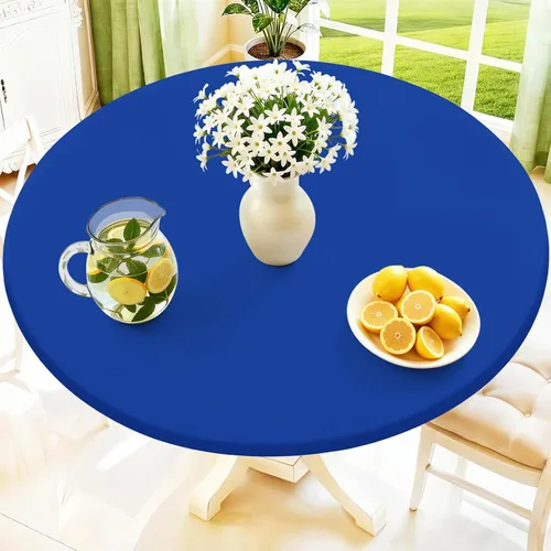 Vista 16 de Moosfor Mantel redondo de elastano, elástico ajustable impermeable para mesas de 18 a 24 pulgadas, mantel de picnic elástico lavable para Azul