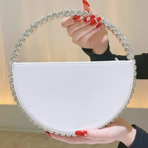 Vista 7 de ROUTENGWAIFU Bolso de noche de decoración de diamantes de imitación con purpurina redonda para mujer, bolsos elegantes para cena, fiesta, boda