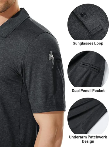 Vista 5 de MAGCOMSEN Camisas polo de 3 botones para hombre, de secado rápido, de verano, de piqué, de golf, polo