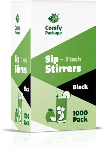 Vista 5 de Comfy Package [7 pulgadas, caja de 10,000] agitadores de bebidas de café negro y pajitas de cóctel, palitos desechables de plástico para bebidas