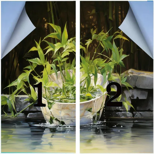 Vista 3 de Película de privacidad para ventanas de plantas acuáticas, bambú verde, vintage, botánico, vitral, sin pegamento, película de adherencia estática