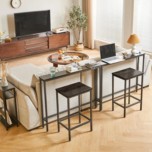 Vista 4 de IBUYKE Paquete de 2 mesas de consola angostas largas con tomas de corriente, puertos USB, mesa de entrada industrial de madera con estación de carga